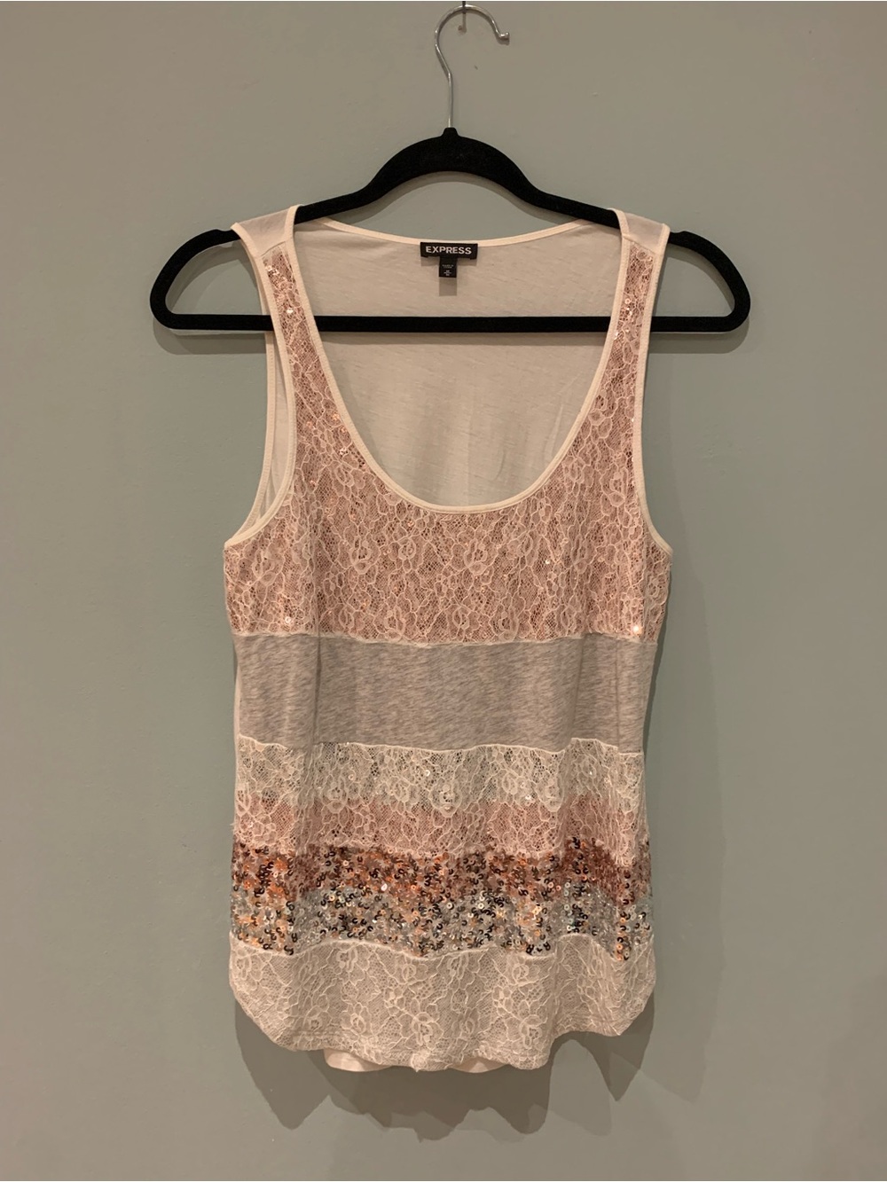 Express Blush Lace Tank with Sequin Band